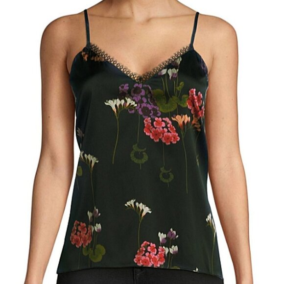 Nicole Miller Tops - Nicole Miller Silk Floral Cami Olive Green L #TT25